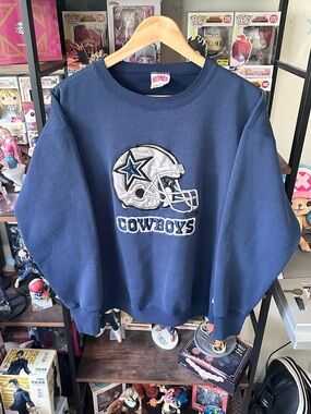 Vintage Dallas Cowboys Navy Blue Sweatshirt Nutmeg Mills NFL Men’s L Embroidered
